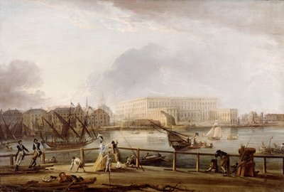 Uitzicht op het Paleis van Stockholm vanaf Blasieholmen door Elias Martin